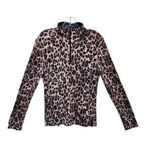 LAUREN RALPH LAUREN Active Women M / L Thermal 1/4 Zip Top Leopard Mock Neck 36"